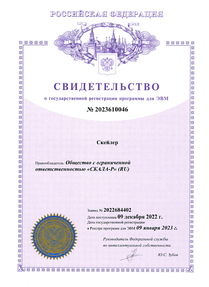 Скейлер - свидетельство регистрации в Роспатенте